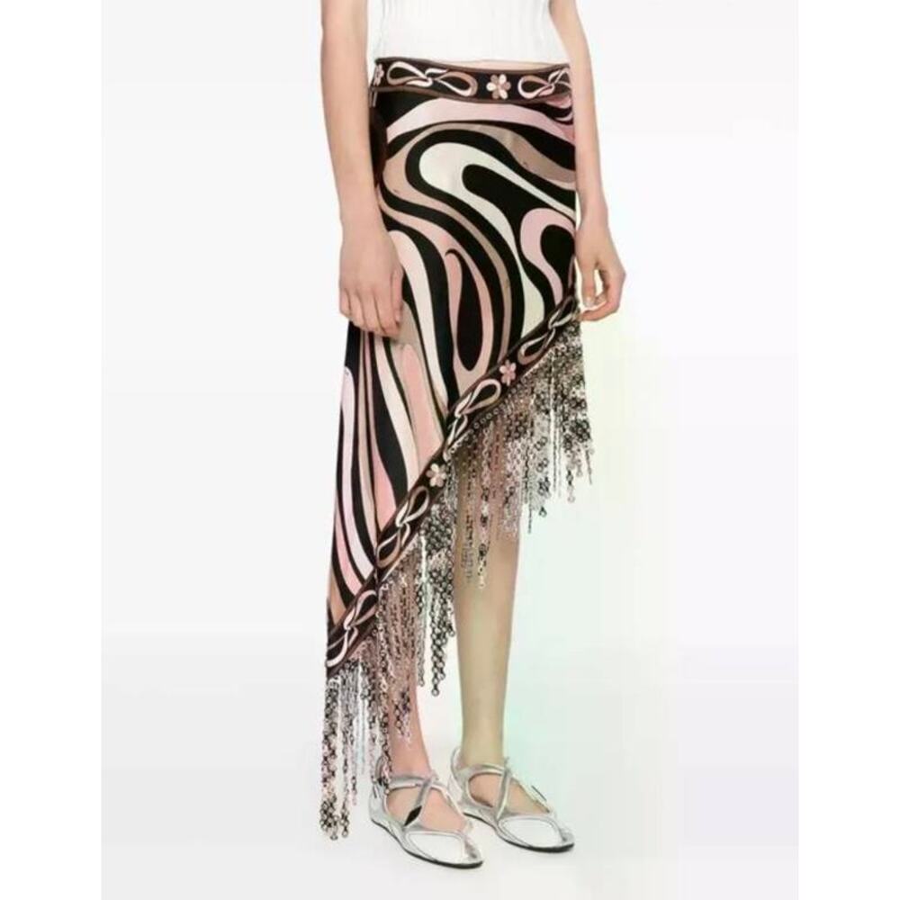 PUCCI Runway Sequin Fringed Asymmetric Skirt in Nero Nude IT 42 M - Picture 4 of 7